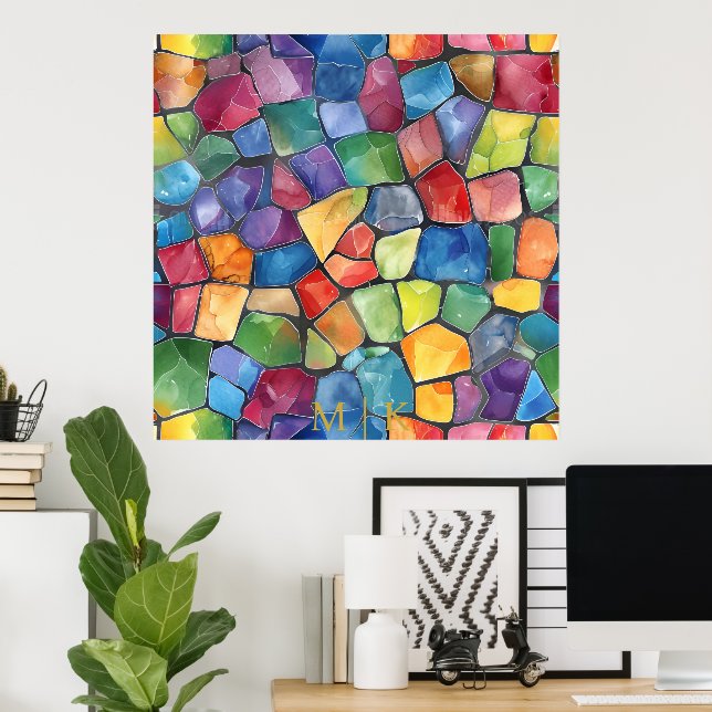 Poster Aquarela Arco Arco-Íris Vidro Estampado (Escritório em casa)