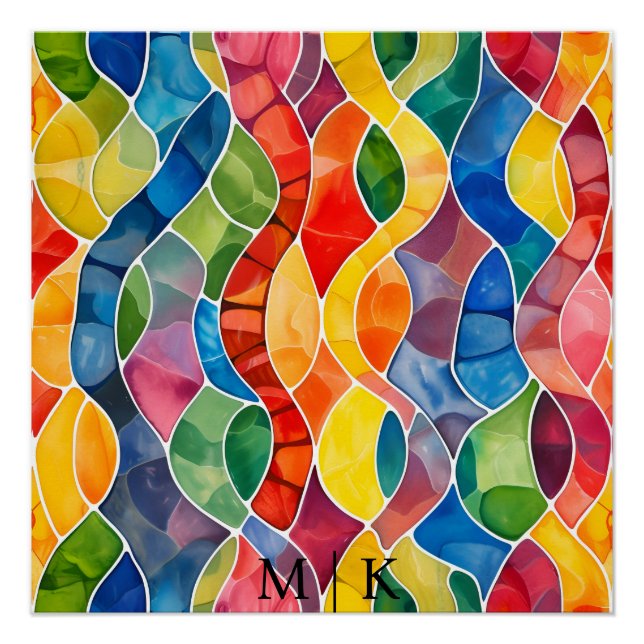Pôster Aquarela Arco Arco-Íris Vidro Estampado (Frente)