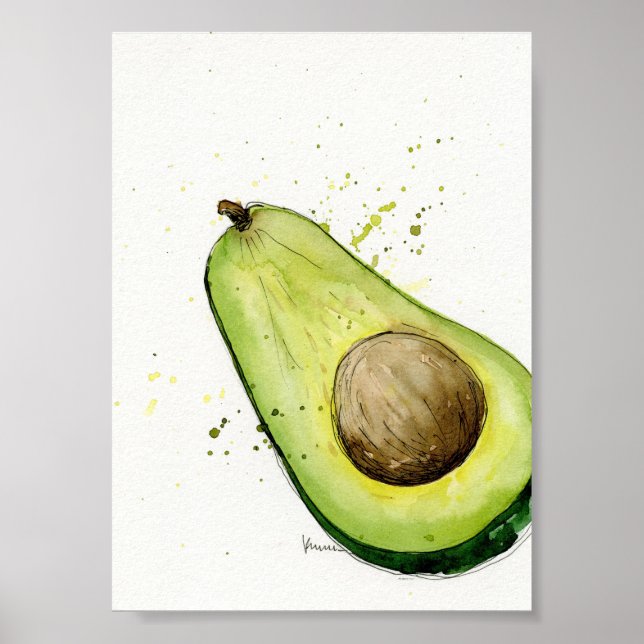 Poster Aquarela Avocado, arte de cozinha (Frente)