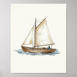 Poster Aquarela Barco Náutico Vintage