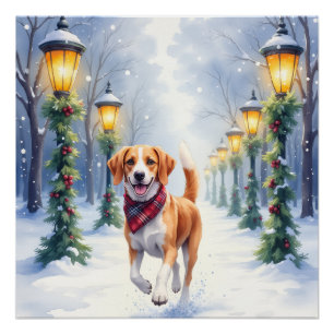 Pôster Aquarela Beagle Parque Nevado Natal Férias