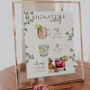 Poster Aquarela Bebida com a Assinatura dos Noivos