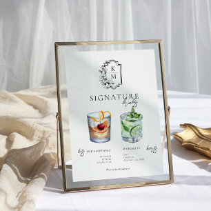 Poster Aquarela Bebida com a Assinatura dos Noivos