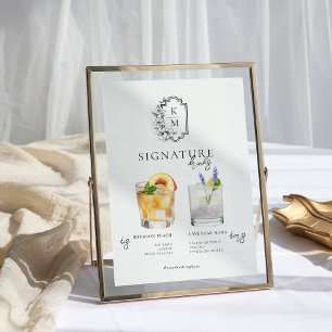 Poster Aquarela Bebida com a Assinatura dos Noivos