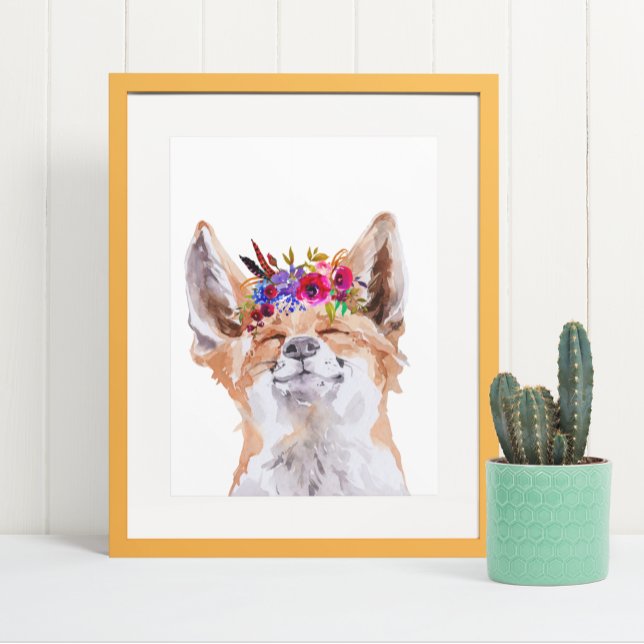 Poster Aquarela Boho Fox Floral Flor Coroa (Criador carregado)