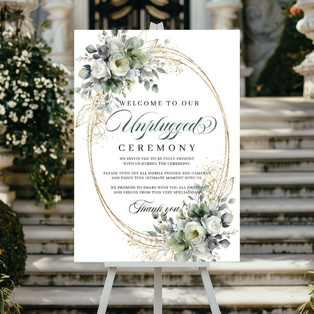Poster Aquarela Botânica Cerimônia Sem Dispositivos Casam (Botanical Watercolor Unplugged Ceremony Wedding Poster)