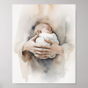 Poster Aquarela da Bíblia - Presente para Recém-Nascido, 