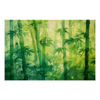 Aquarela da Floresta de Bambu