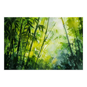 Pôster Aquarela da Floresta de Bambu