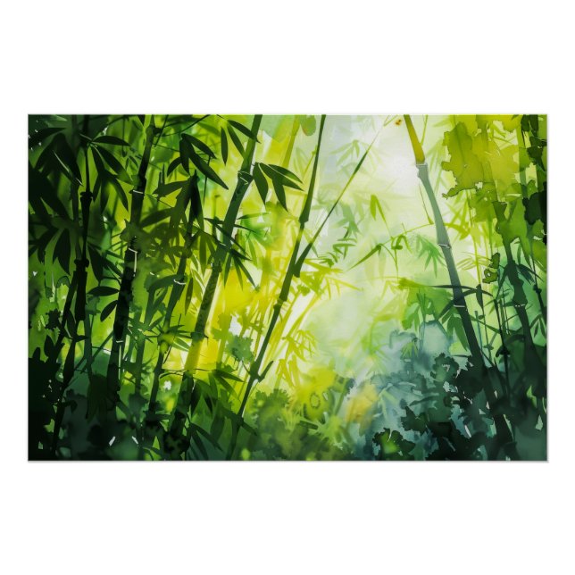 Pôster Aquarela da Floresta de Bambu (Frente)