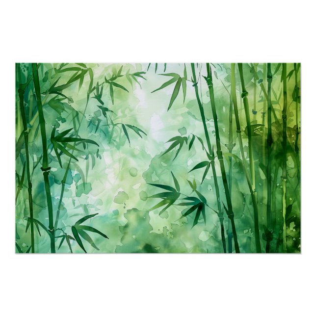 Pôster Aquarela da Floresta de Bambu (Frente)