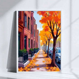 Poster Aquarela da Folhagem de Outono de Boston