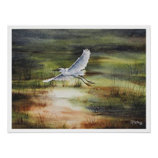 Pôster Aquarela da Garça Branca