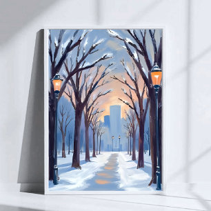 Poster Aquarela da Neve de Inverno no Boston Common