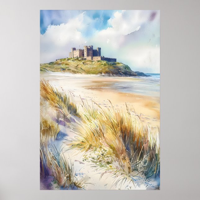 Poster Aquarela de Bamburgh 1 (Frente)