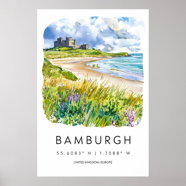 Poster Aquarela de Bamburgh 3 (Frente)