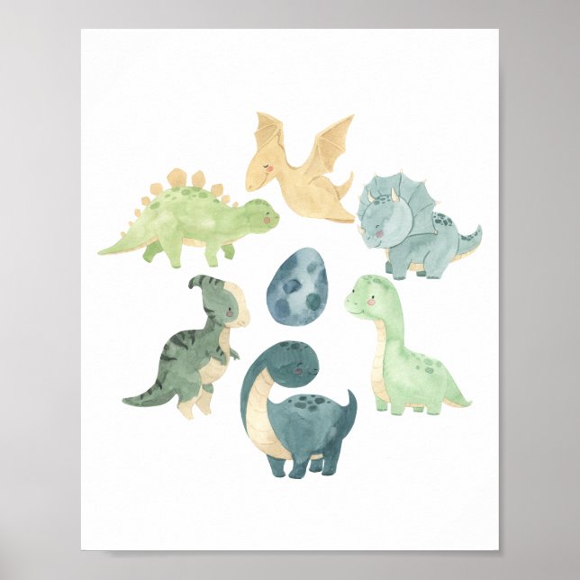 Poster Aquarela de Bebê Dinossauro Fofo (Frente)