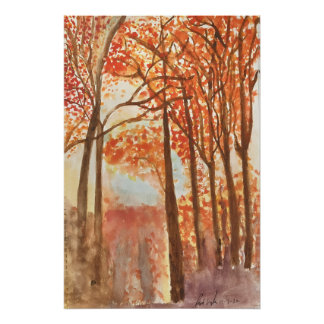 Pôster Aquarela de bosques de outono