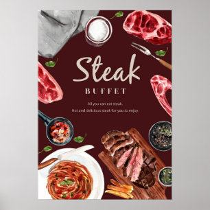Poster Aquarela de Comida de bife