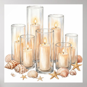 Poster Aquarela de Conchas de Velas Costeiras