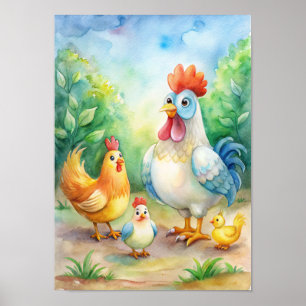 Poster Aquarela de Galinha Caprichosa