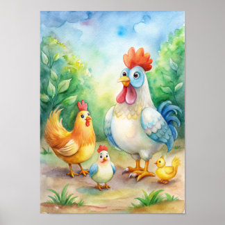 Poster Aquarela de Galinha Caprichosa