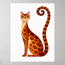 Aquarela de Gato Bengal Caprichoso