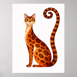 Poster Aquarela de Gato Bengal Caprichoso