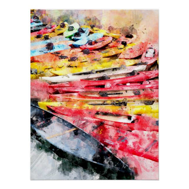 Pôster Aquarela de Kayak (Frente)