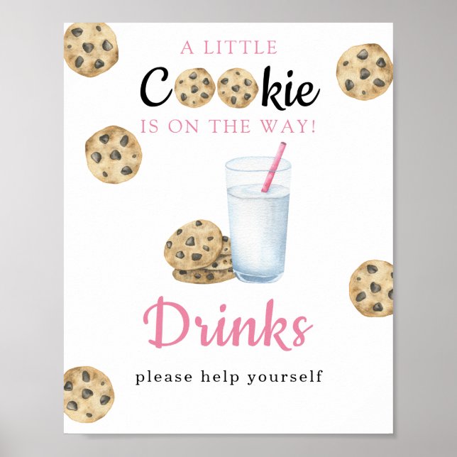 Poster Aquarela de leite e biscoitos Chás de bebê Drinks (Frente)