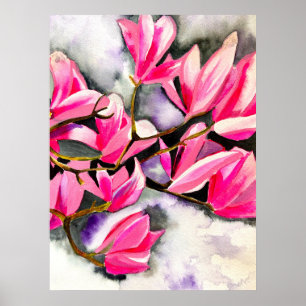 Poster Aquarela de magnólia rosa