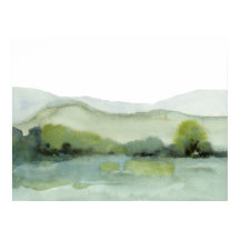 Aquarela de Paisagem de Colinas Verdes