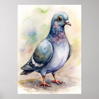 Poster Aquarela de Pombo Caprichosa, Ilustração da Nature