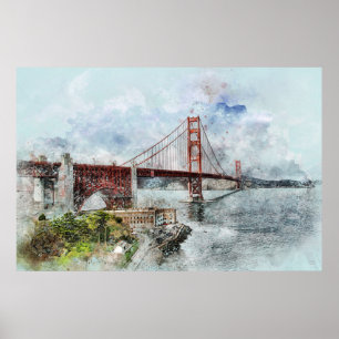 Poster Aquarela de ponte de ouro