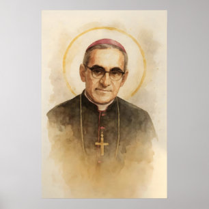 Poster Aquarela de São Oscar Romero Mártir Católico