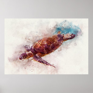 Poster Aquarela de Tartaruga marinha havaiana