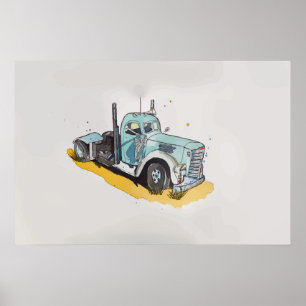 Poster Aquarela de um caminhão estilizado