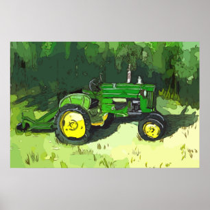Poster Aquarela de um trator verde, com roçadora