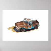 Aquarela de um velho caminhão pickup enferrujado