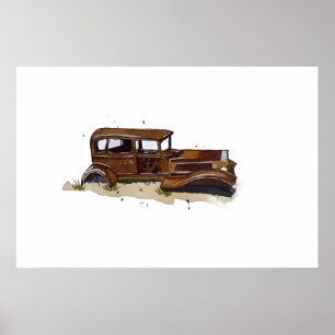 Poster Aquarela de uma carcaça enferrujada de uma camione