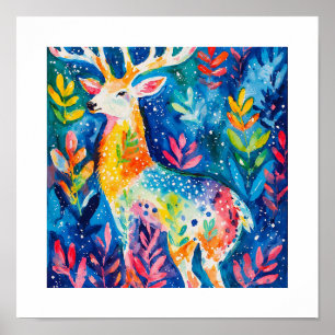 Poster Aquarela de Veado de Inverno Colorido