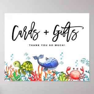 Poster Aquarela debaixo dos Cartões Marítimos e Presentes