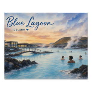 Pôster Aquarela do banho termal Blue Lagoon Islândia