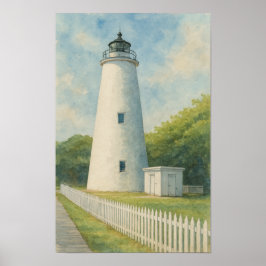 Poster Aquarela do Farol de Ocracoke
