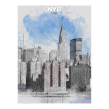 Aquarela do Horizonte de Nova York – Parede de Man