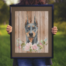 Aquarela Doberman & Flores