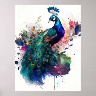 Poster Aquarela e Pavão de Tinta