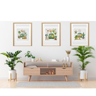 Poster Aquarela Elegante do Jardim Cactus