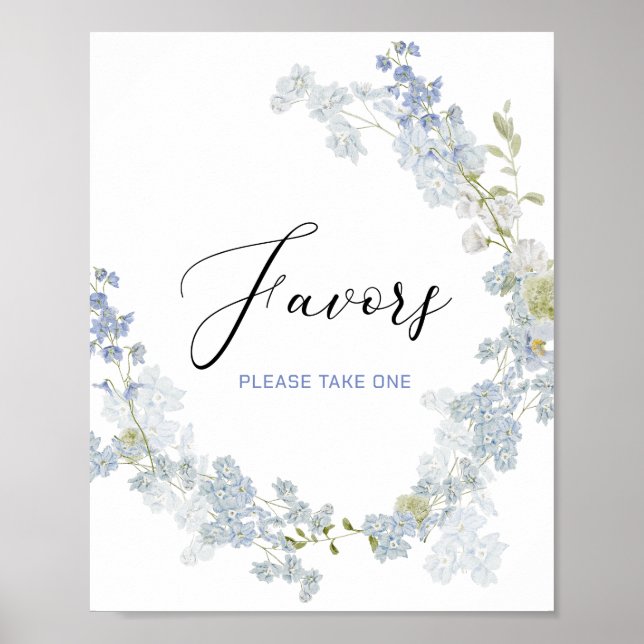 Poster Aquarela favorece flores azuis delfinium Baby Sho (Frente)