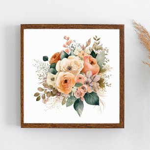 Poster Aquarela Floral Botânica Terracota Creme de Pêsseg